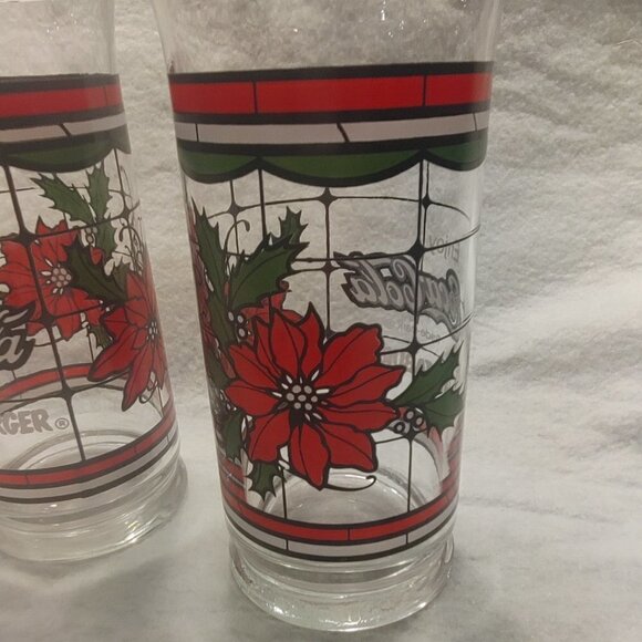 Vintage Coca Cola Christmas Holiday Poinsettia Glasses Set of 3 - Picture 4 of 8